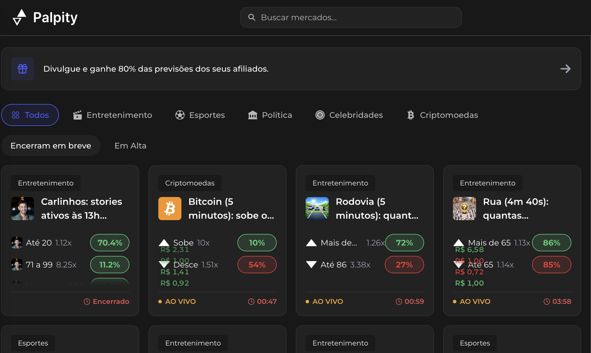 Mercados de previsão Palpity.io